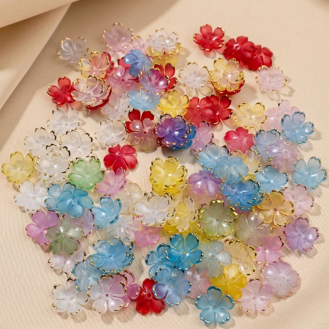 50 Stück Acryl-Kirschblütenperlen, Farbverlauf, vergoldet, Abstandshalterperlen, Endkappen für die Schmuckherstellung von Armbändern, Halsketten, Ohrringen – Detail 4