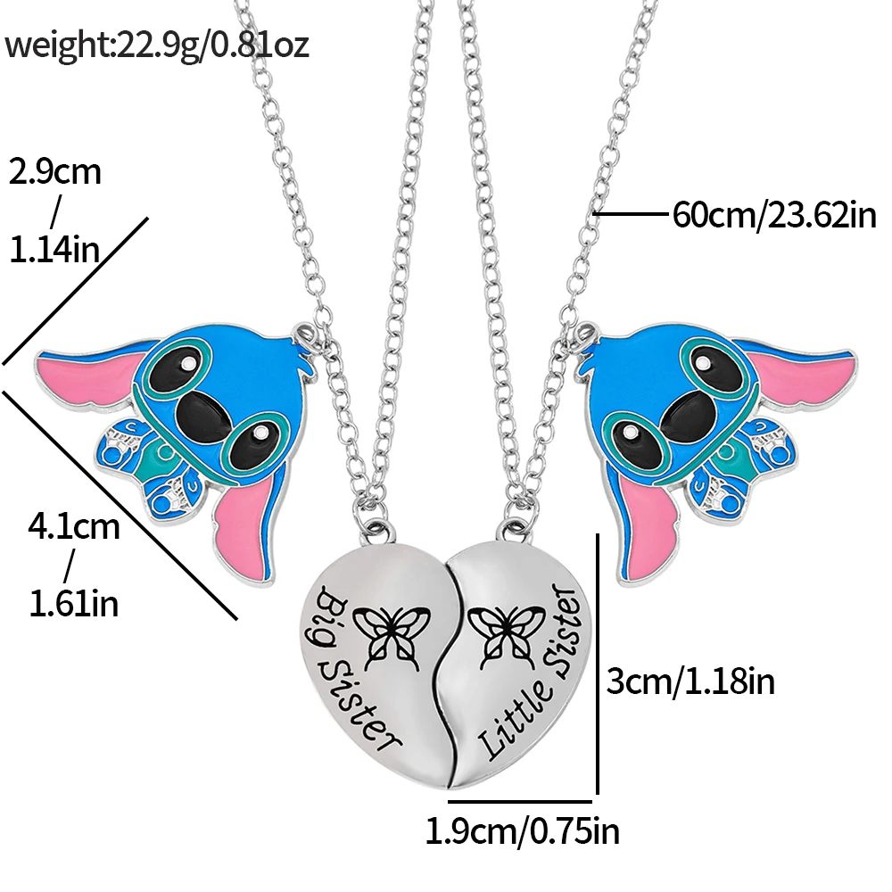 2 قطع لطيف ليلو وستيتش الفولاذ المقاوم للصدأ أفضل أصدقاء القلب مطابقة قلادة قلادة الخلود صديق جيد مجوهرات اكسسوارات