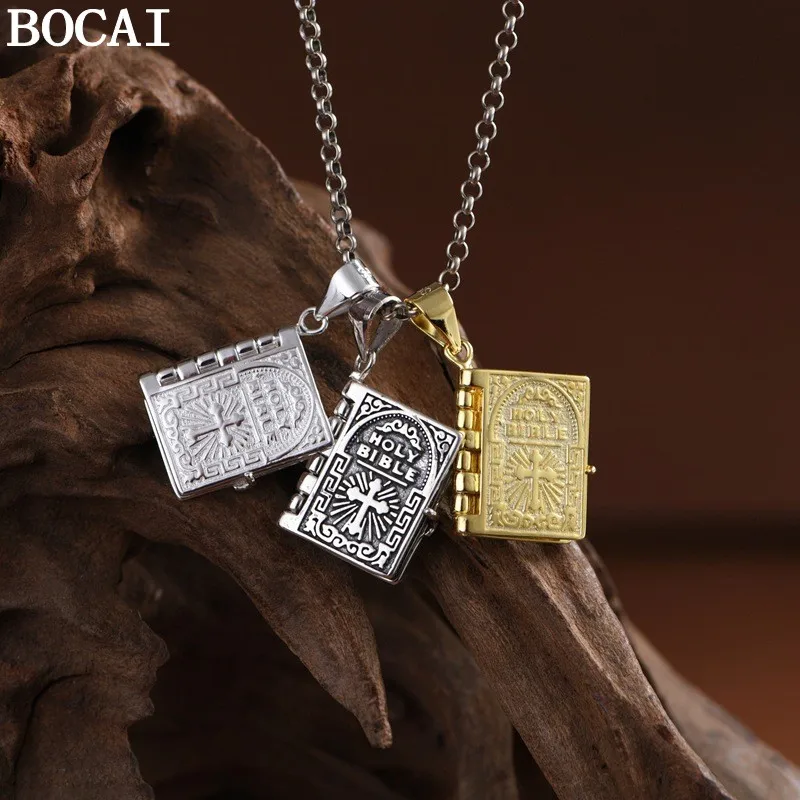 

Серебряный кулон BOCAI S925 в ретро-стиле, позолоченный, с открывающимся корпусом и надписью, подарок для мужчин и женщин