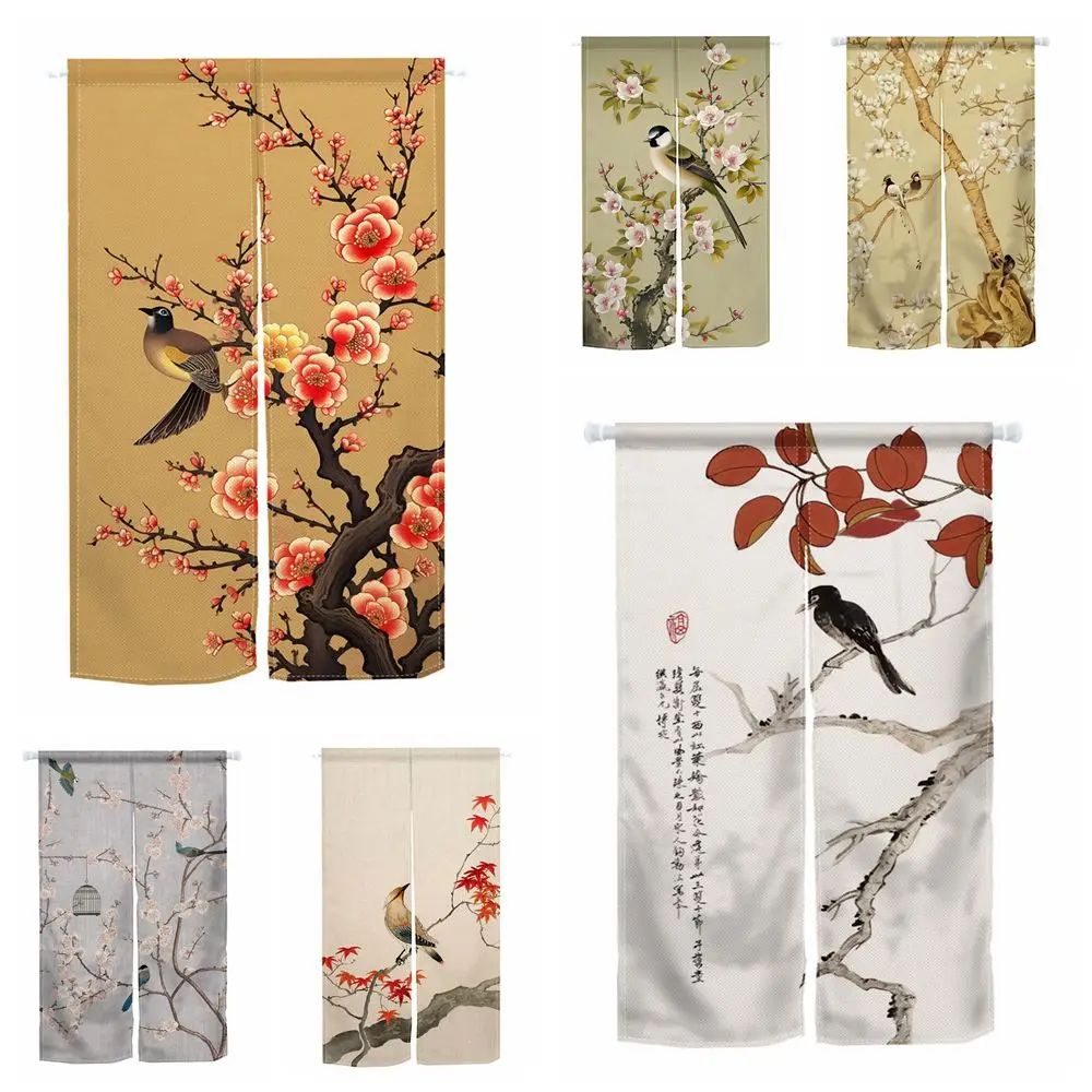 

Chinese Traditional Style Painting Flowers Bird Pattern Door Curtain Noren Japanese Doorway Curtain Tea House Izakaya Home Decor