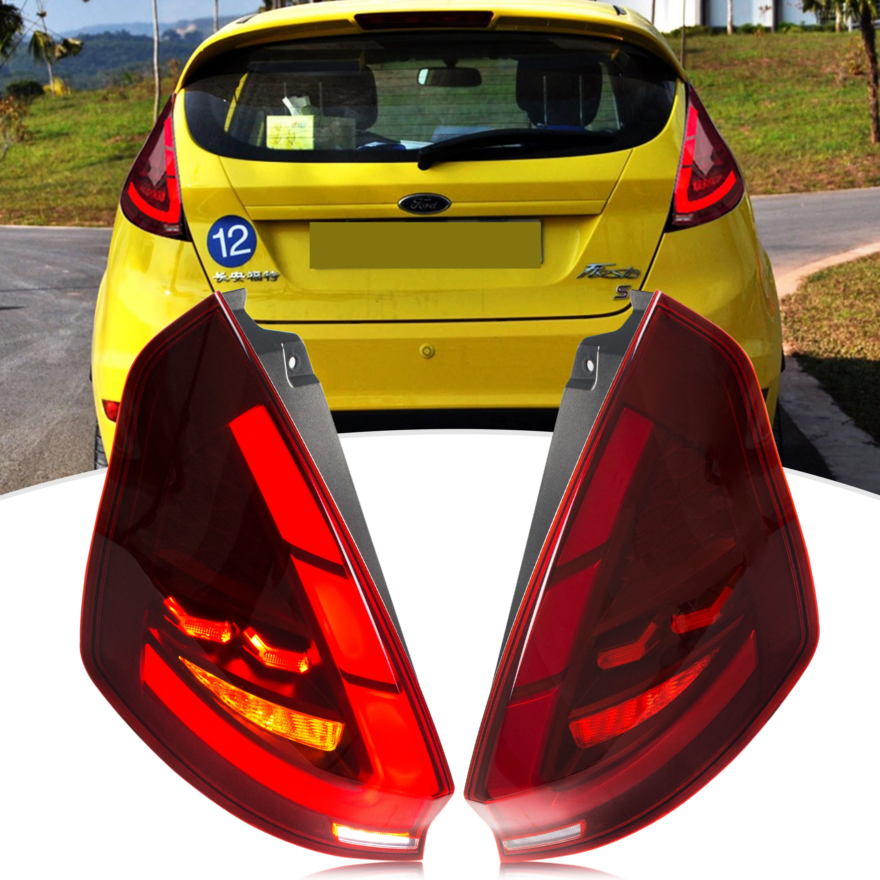 

LED Tail Lights for Ford Fiesta 2008-2017 MK7 MK7.5 Dynamic Animation Sequential Turn Signal Red Rear Lamps