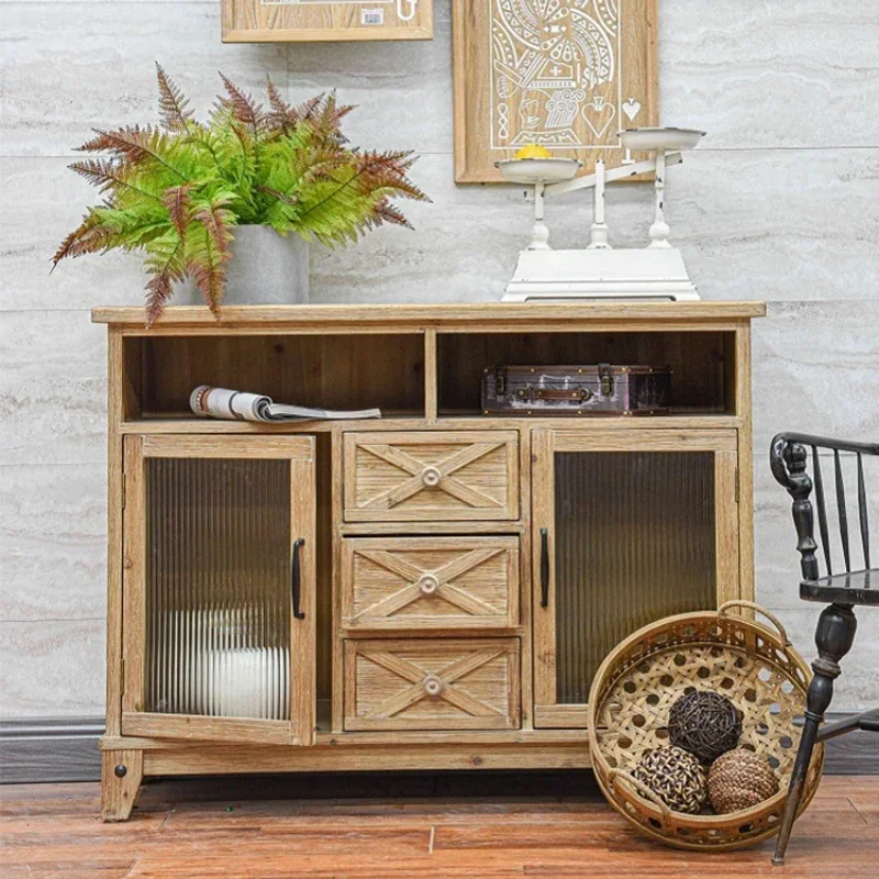 

1Sideboard Cabinet Solid Wood Living Room Home French Entrance Storage Floor Display Made of Glass Tea Cabinet