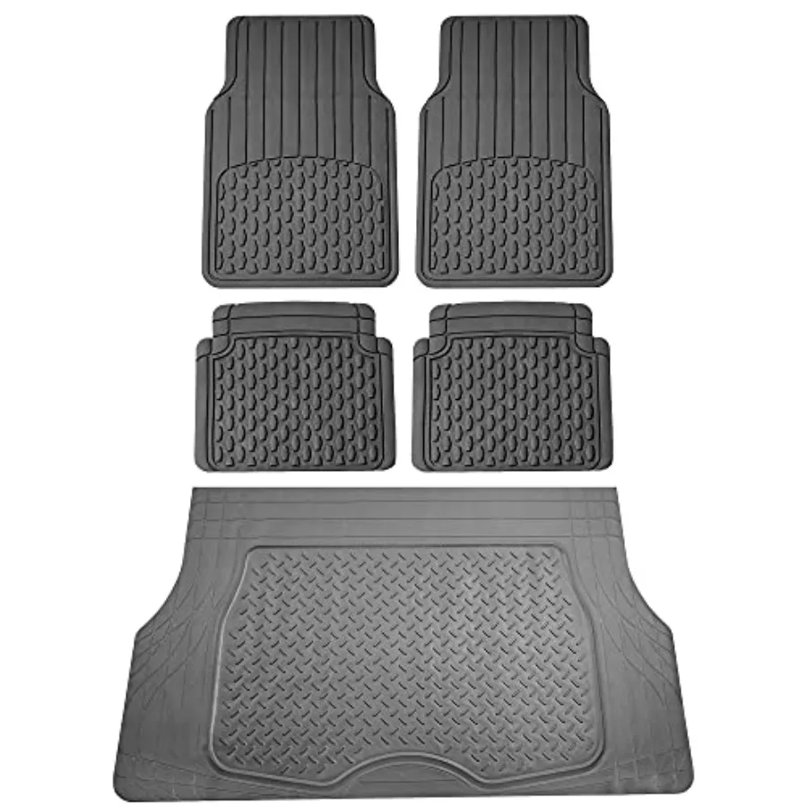 

4 Piece Trimmable Climaproof Vinyl Car Floor Mats Set with Premium Vinyl Cargo Liner for Cars Trucks SUVs Universal Fit Gray
