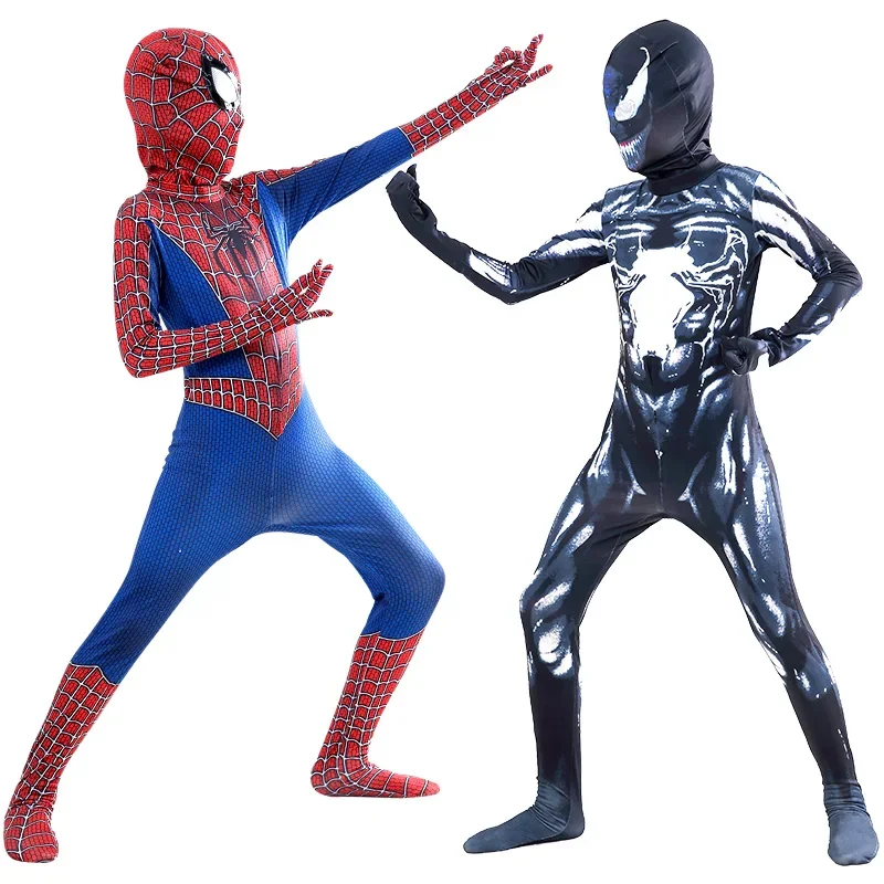 MARVEL Spiderman Venom Bodysuit Costumes For Kids Adults Spider Man Cosplay Suit Jumpsuit with zipper Head covering