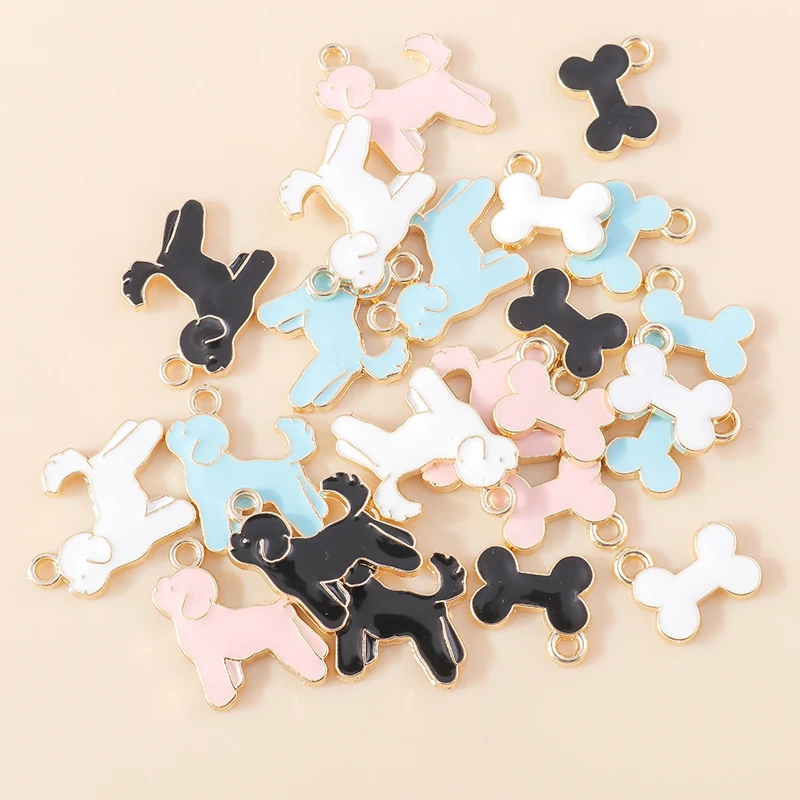 10Pcs New Cute Enamel Dog Bone Charms Lovely Animal Charms for Earrings Bracelet Necklace Pendant Handmade Jewelry Making DIY