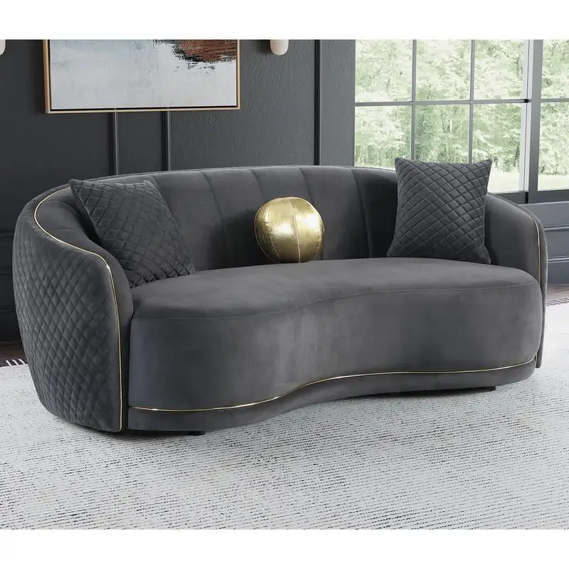 Curved Dark Grey Upholstered Sofa - Stylish Modern Design for Living Room Seating