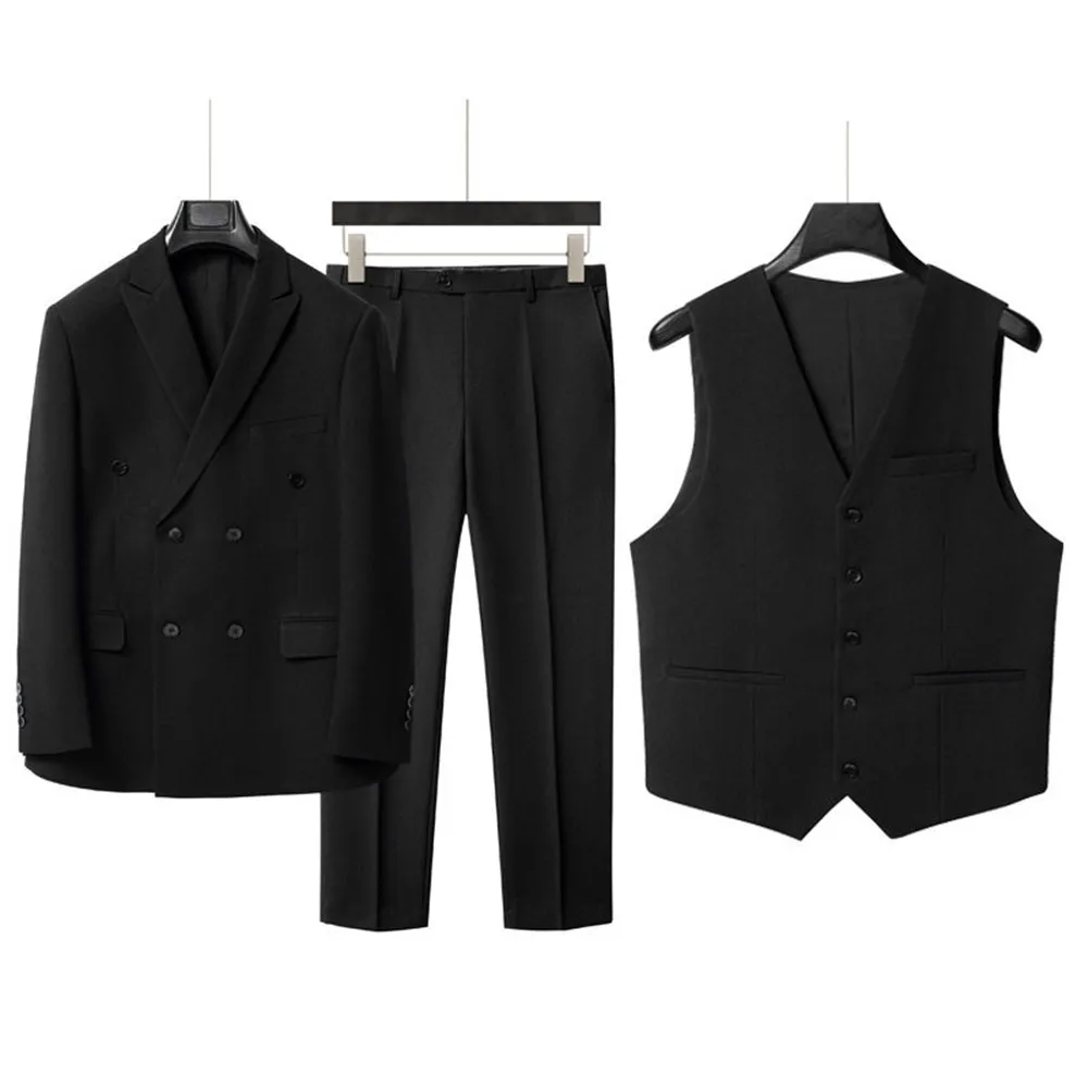 

Double-breasted suit three-piece formal dress for party, wedding or business - stretch fabric - fat man, overweight man suit