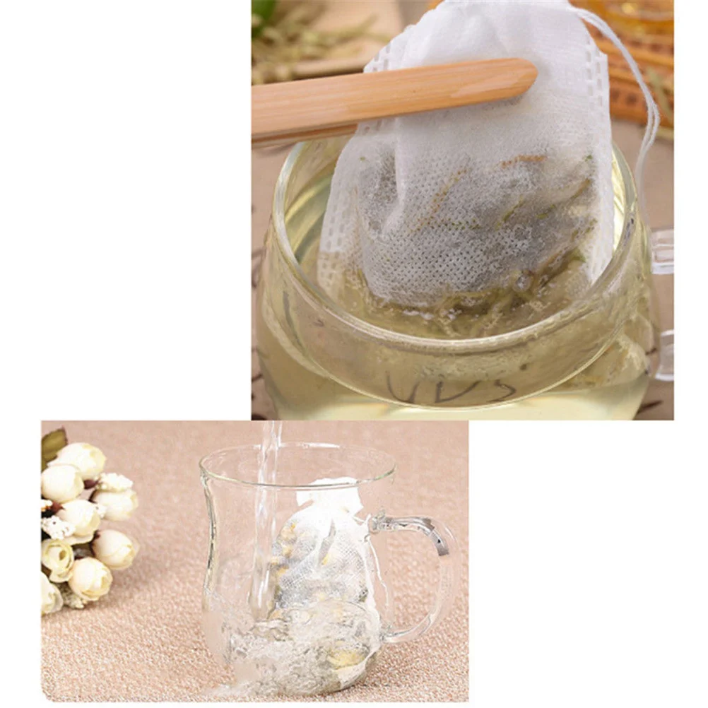 

100 pcs Non-Woven Bags Drawstring Filter For Loose Leaf Tea Coffee Herbal Powder Storage Reusable Tea Infuser Bags Kitchen Bar