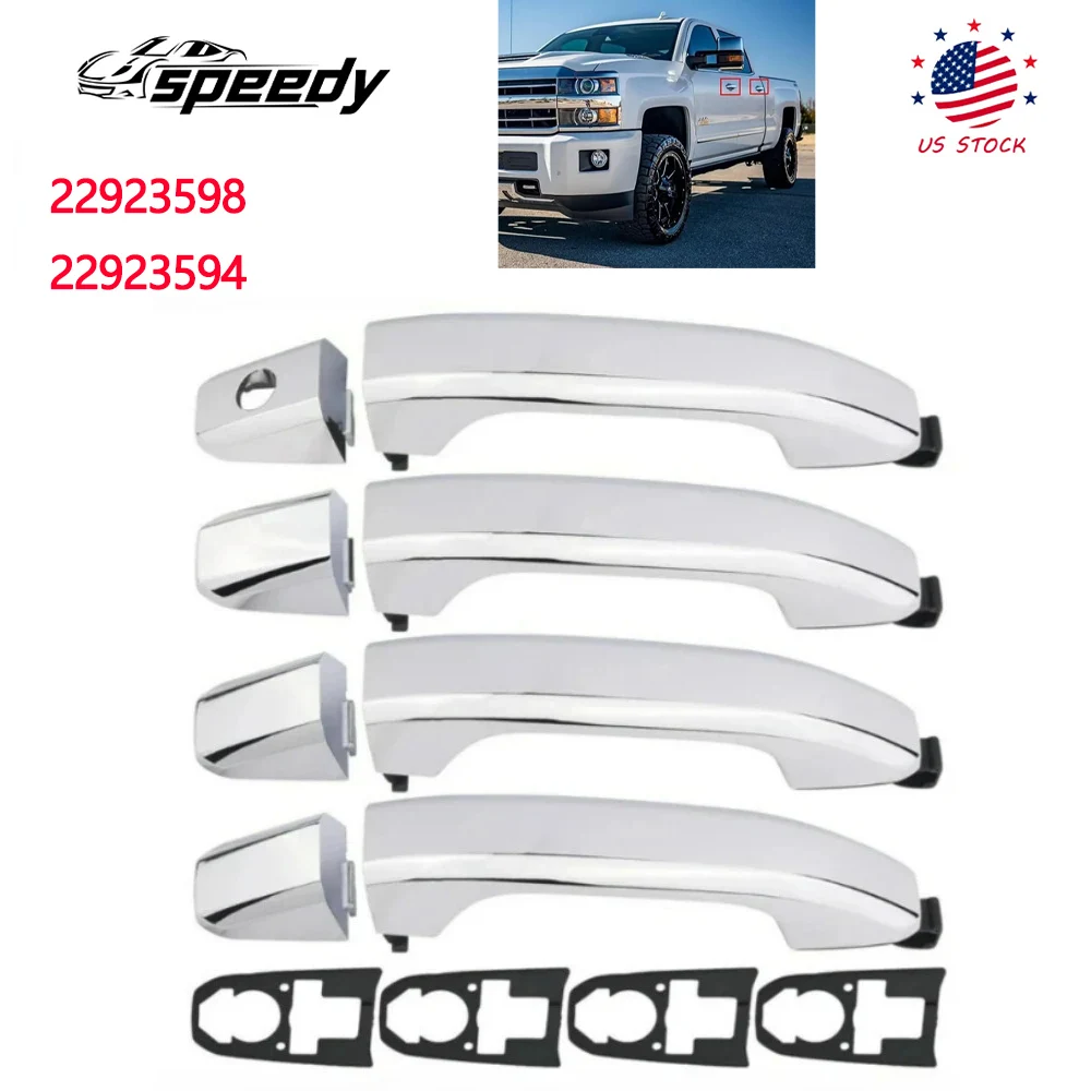 

22923598 Set of 4 Chrome Exterior Door Handle for 2016-2022 Silverado 1500 Custom for 2014-2021 Sierra 1500 Base 22923594
