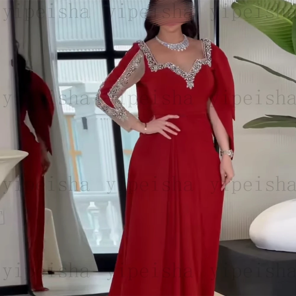 فساتين سهرة رائعة مخصصة على شكل قلب بأكمام طويلة من حجر الراين مطرزة بالخرز فستان حفلات طويل على شكل حرف a