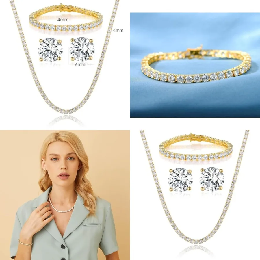 

Gemsme 18K Yellow/ Plated Wedding Jewelry Set Tennis Necklace/Bracelet/Earrings Sets Pack of 3
