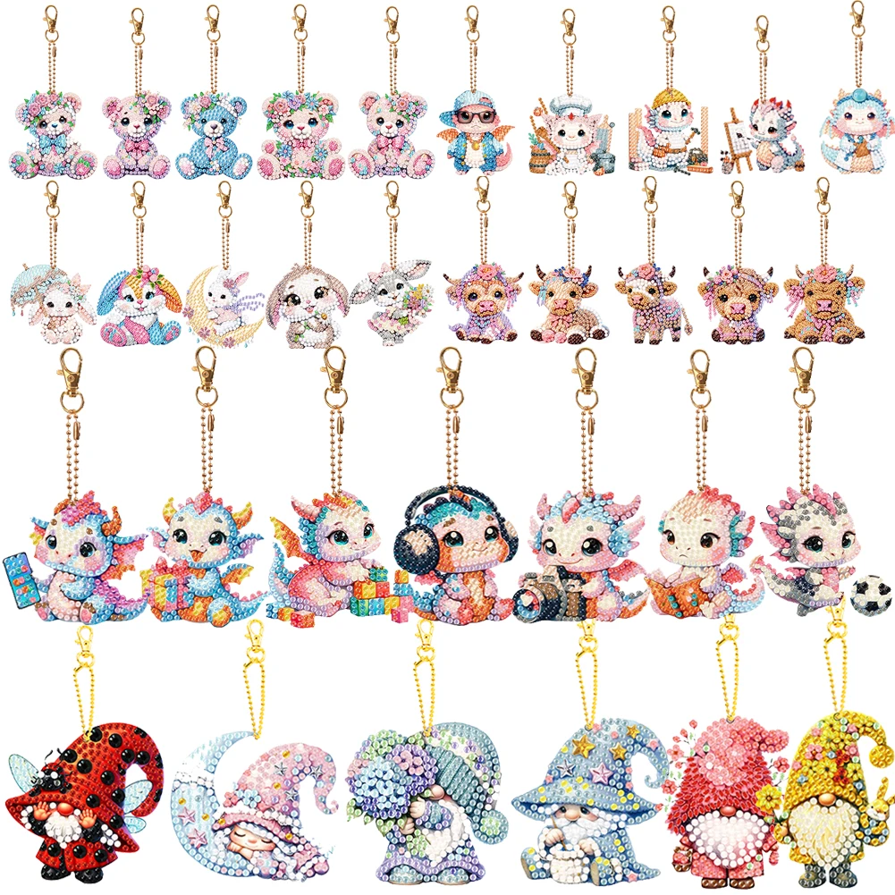 

5/6PCS 5D Diamond Painting Keychains Double Sided Key Chains Crystal Rhinestones Diamond Art Keychains for Art Craft Supplies