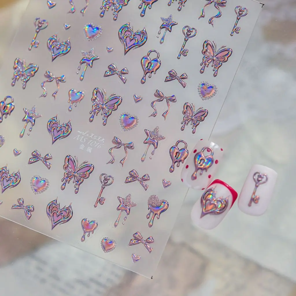 4 Color Gothic Love Heart Flame Punk Metal Butterfly Star Chinese Flowers Sun Bowknot Clock Y2K Gems Nail Art Stickers Decals