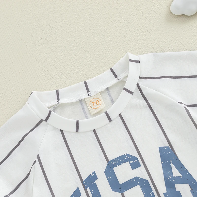 طقم ملابس للأولاد بعلم أمريكي لعيد الاستقلال بأكمام قصيرة وقمصان علوية وسروال قصير مكون من قطعتين ملابس صيفية