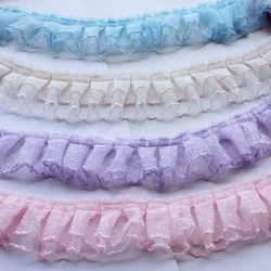 5CM Wide Double Layers Sky Blue Pink Mesh Polka Dots Embroidery Ruffle Lace Trim Lolita Dress Collar Cuffs DIY Sewing Decor