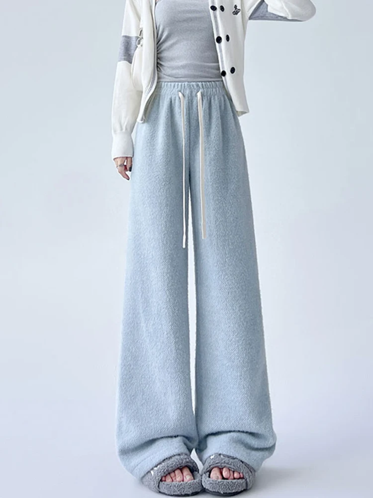 

Thiened Warm Windproof Wide Leg Casual Pants Women's Autumn Winter New Slimming Floor-Length Trousers Faion High Waist