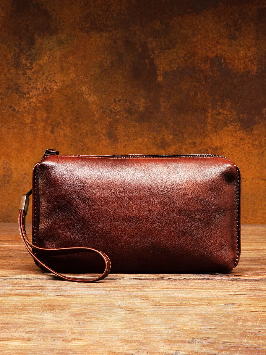 handcrafted-long-wallet-vintage-style-top-layer-cowhide-leather-leisure-casual-handbag-soft-zipper-closure-men's-leather-wallet