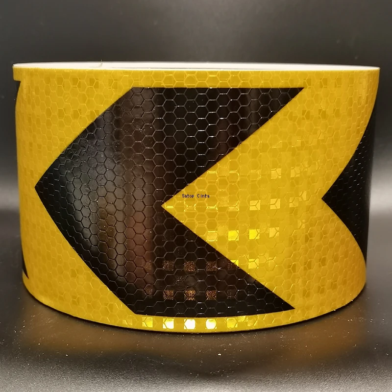 10cm*5m Arrow Reflective Material Black-Yellow Hazard Safety Warning Tapes Waterproof Adhesive Reflectors Strips For Cars Stairs