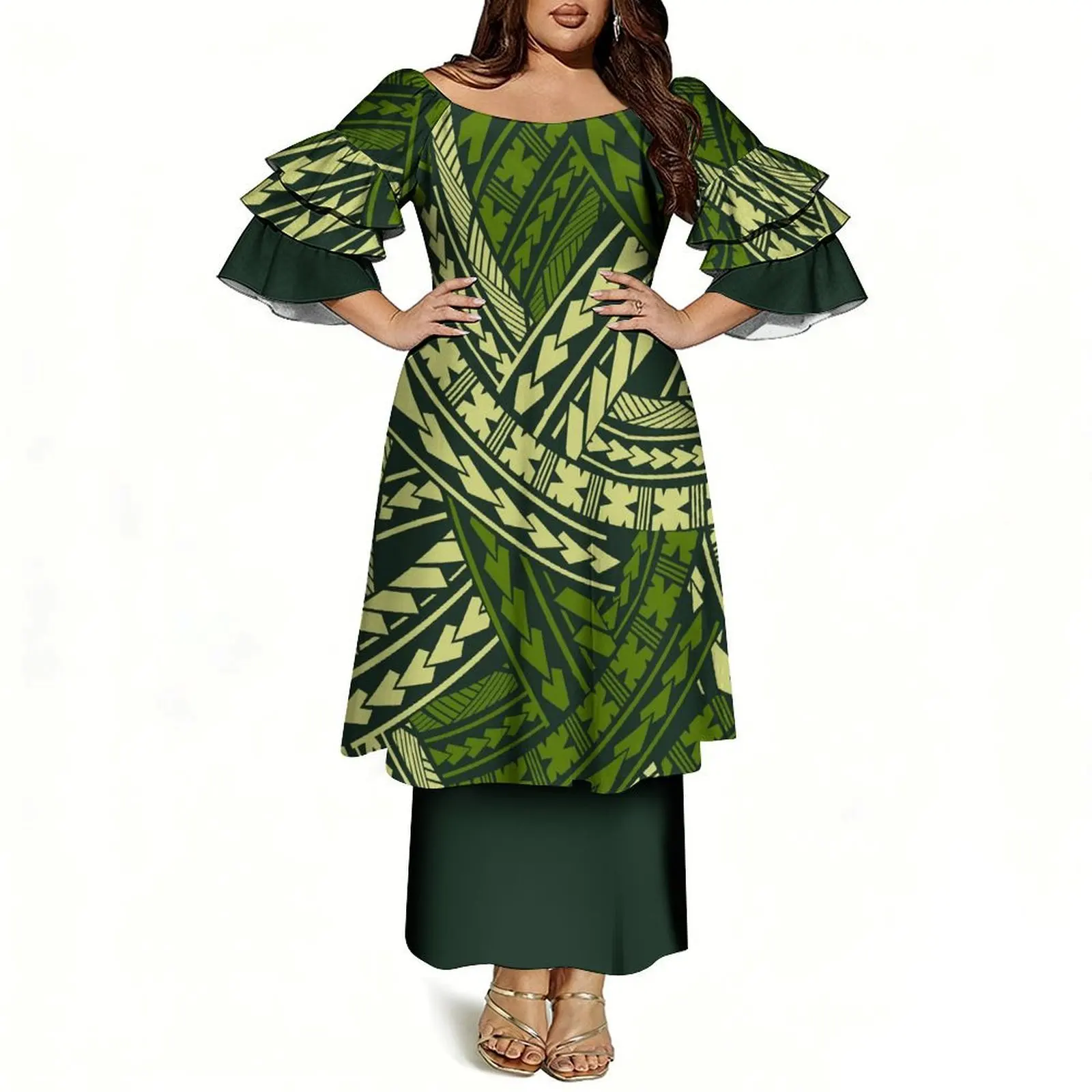 Comfortable And Soft Fabric Polynesian Women'S Custom Pattern Summer Three-Layer Sleeve Floral Print Puletasi Suit Skirt