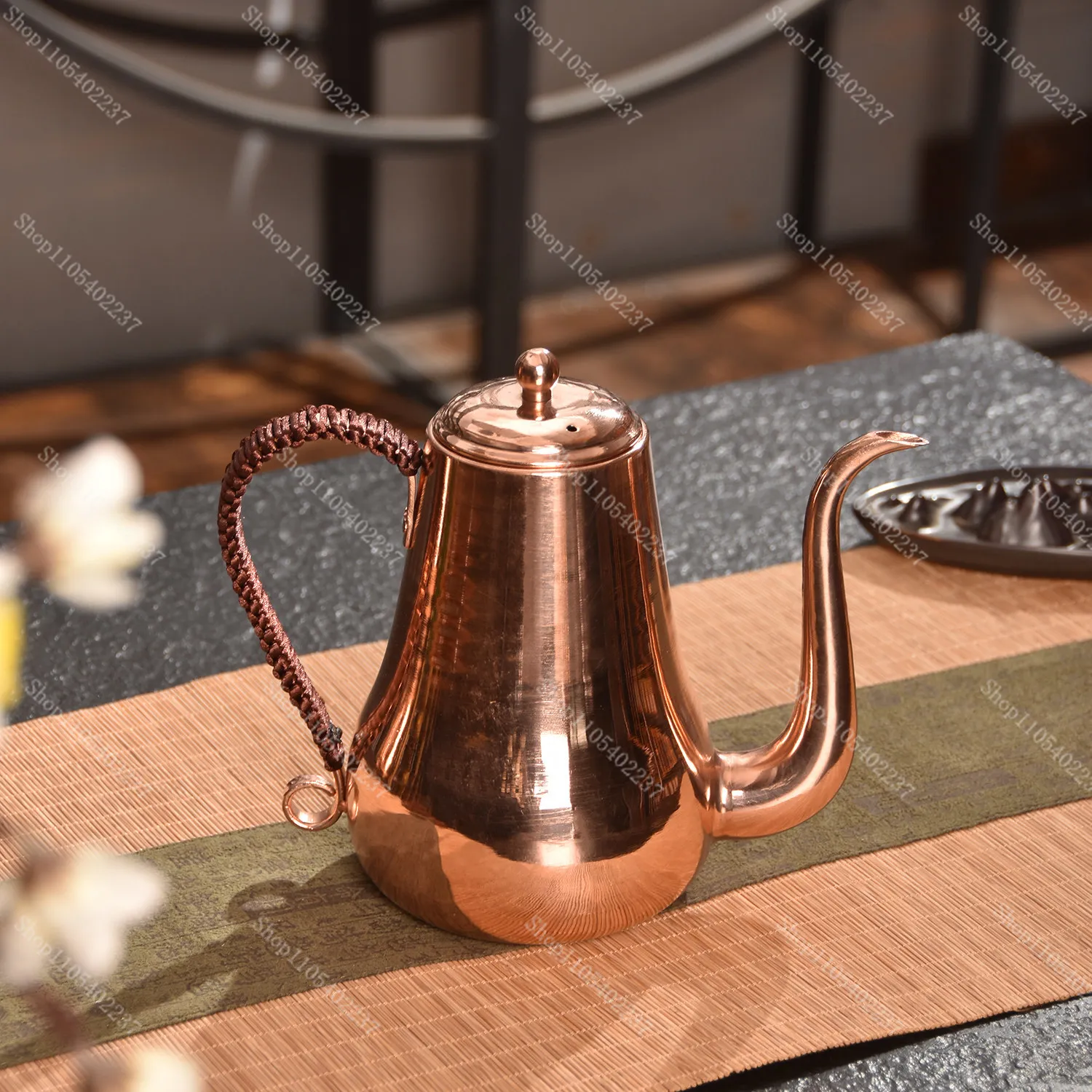 Pure Copper Gooseneck Kettle Hand Hammered Coffee Pour Over Pot Retro Fine Craft Home Brewing Coffee Maker