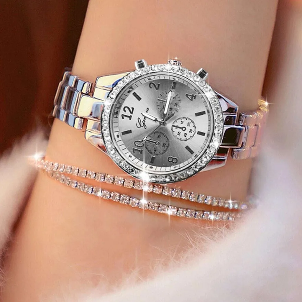 Ladies Quartz Wrist Watches Dress Watch Women Crystal Diamond Watches Gold Silver Clock Women Montre Femme 