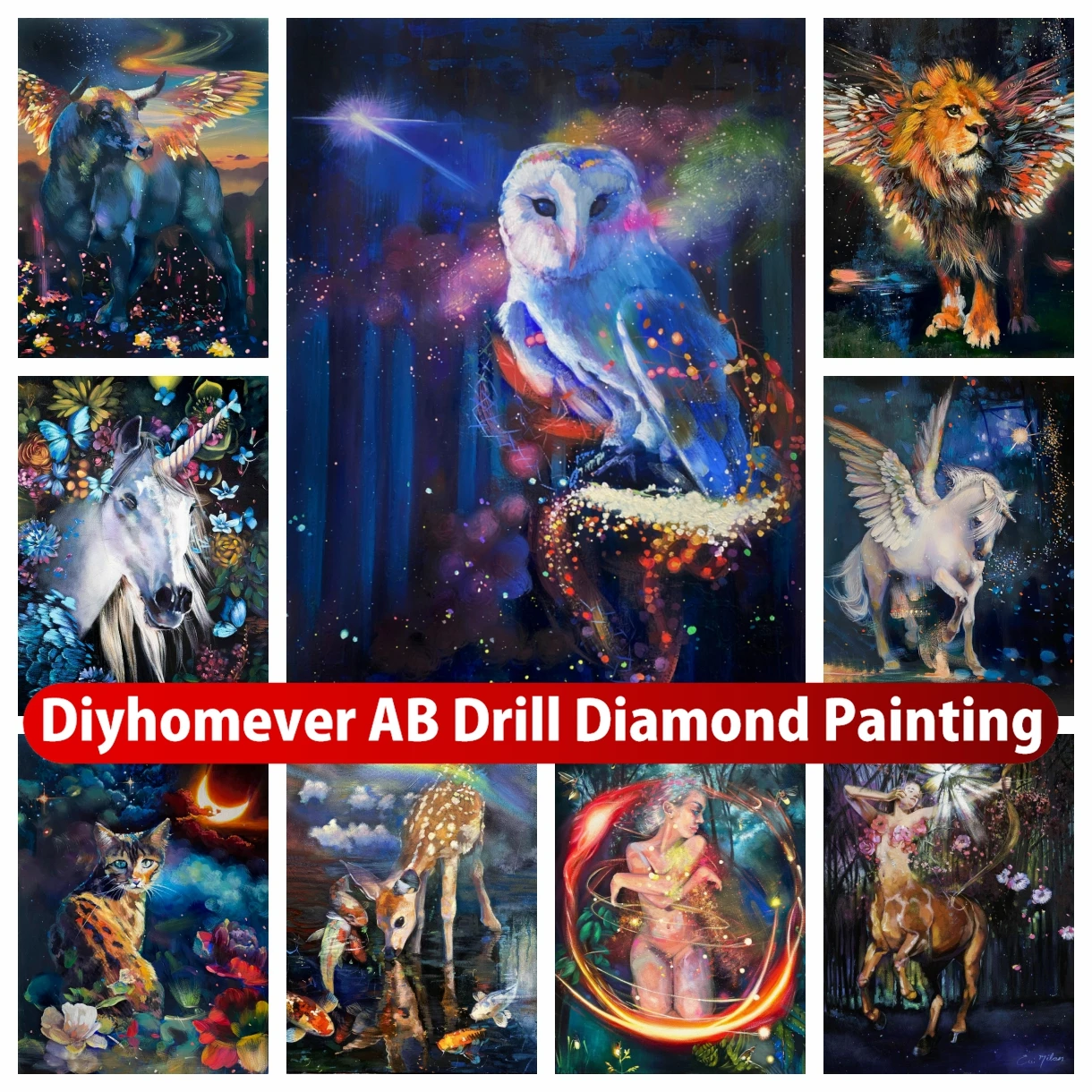 

Fantasy Cartoon Animal 5D AB Diamond Painting Mosaic Colorful Artwork Cross Stitch Embroidery Handmade Rhinestones Home Decor