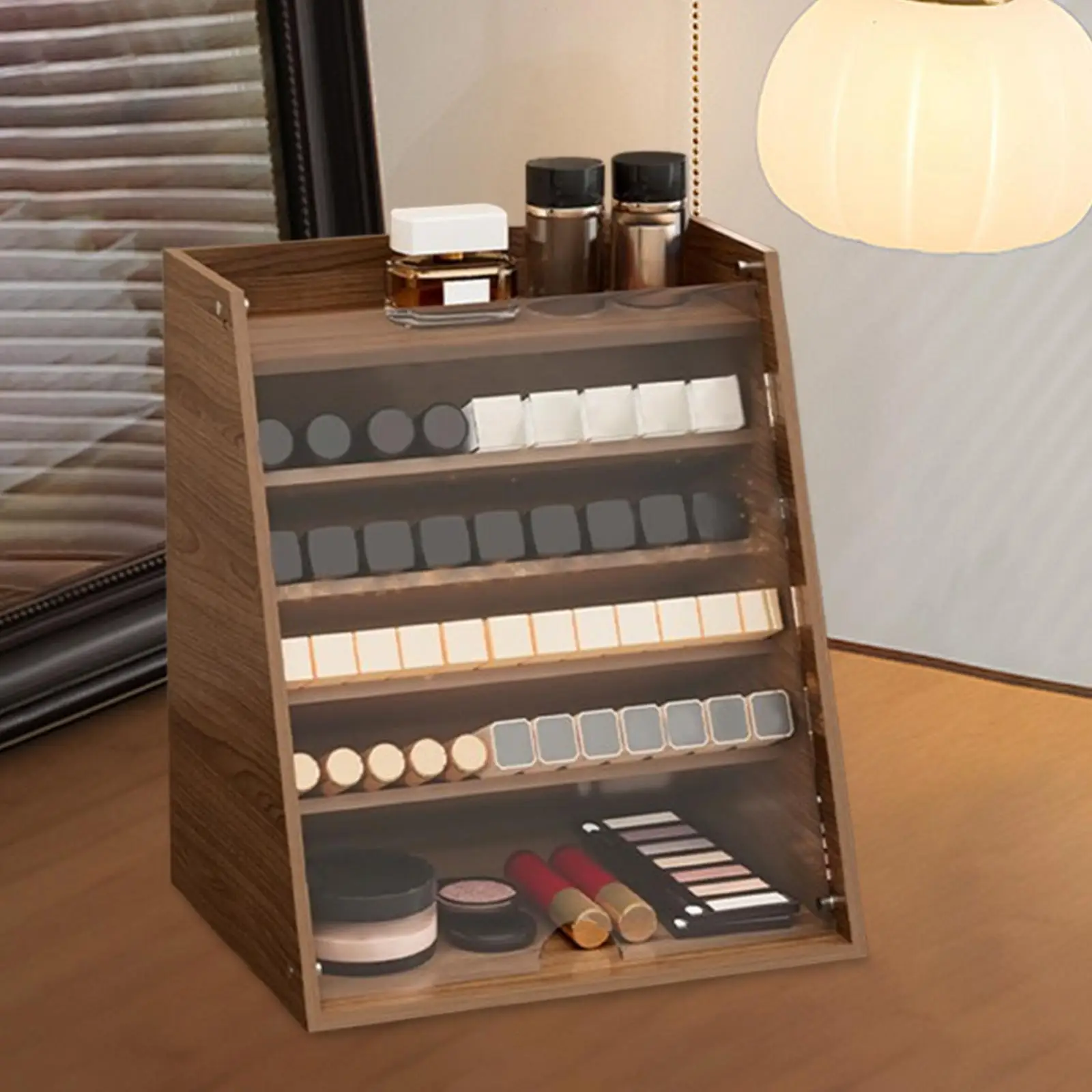 

Wooden Lipstick Organizer 6 Level Wooden Storage Rack for Kitchen Bedroom