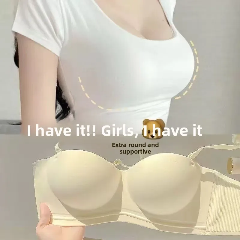 

Women's Cartoon Chest Underwear with Shoulder Straps Anti-Slip Large round Chest Expanding Bra Pure Desire Style 2024 Summer ...