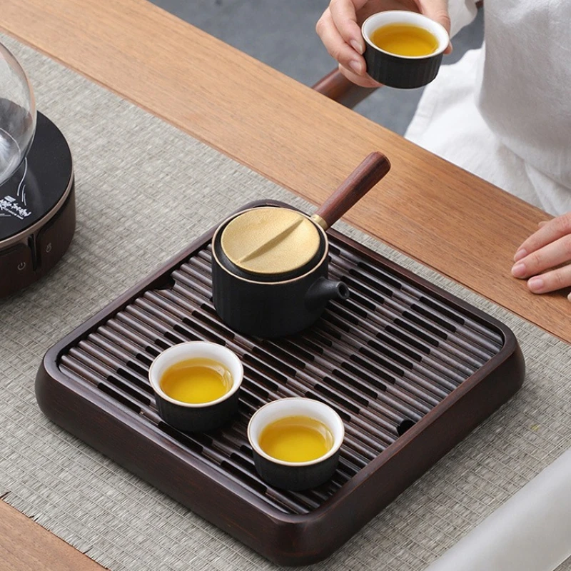 Chinese Bamboo and Wood Square Water Storage and Drainage Dual-purpose Tea Tray, Household Tea Table, Kung Fu Tea Set Tray