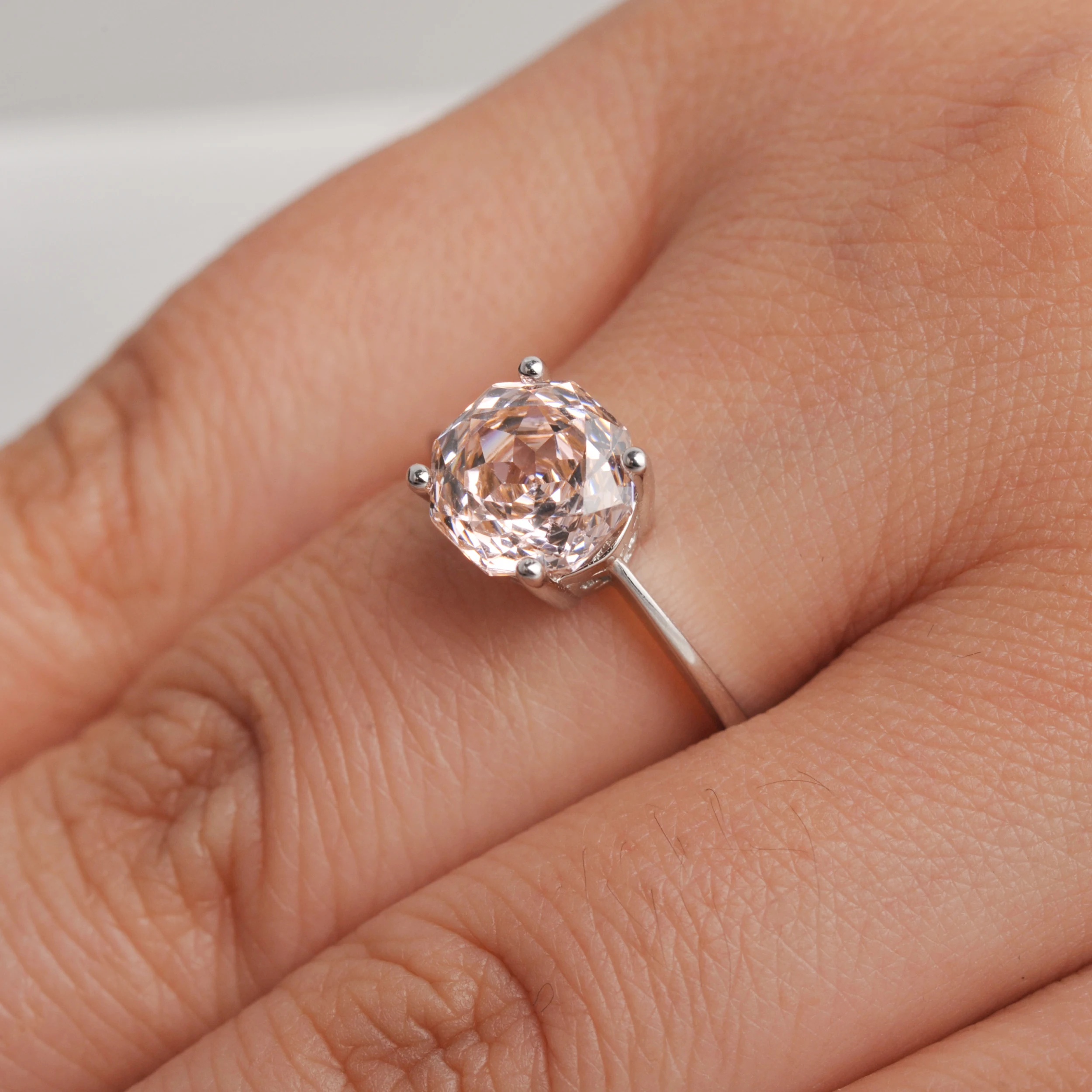 Potiy 2ct Octagon Rose Cut Morganit Rosa Zirkonia Solitär-Ring, 925 Sterling Silber Schmuck Geschenk für Frauen mit – Detail 21