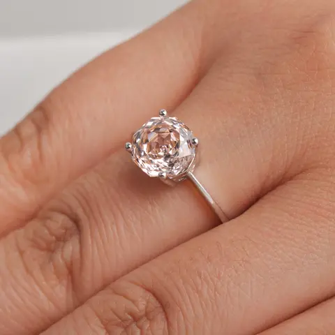 Potiy 2ct 팔각형 로즈 컷 Morganite 핑크 큐빅 지르코니아 솔리테어 반지, 여성을위한 925 스털링 실버 주얼리 선물