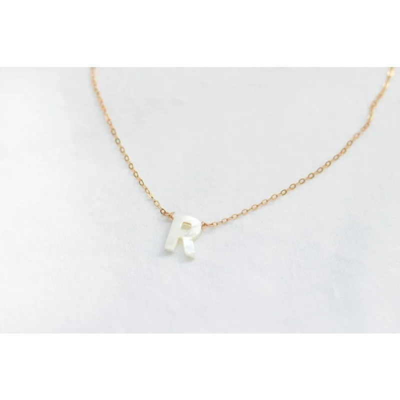 Stainless steel custom necklace - Choose any 26 pearl shell letter necklace - Gift for her - Handmade jewelry, Anniversary gift