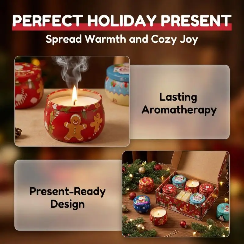 Christmas Empty Candle Tin Box Metal Storage Jar Printed Metal Can For DIY Soy Wax Candle Making Holiday Decoration Gifts