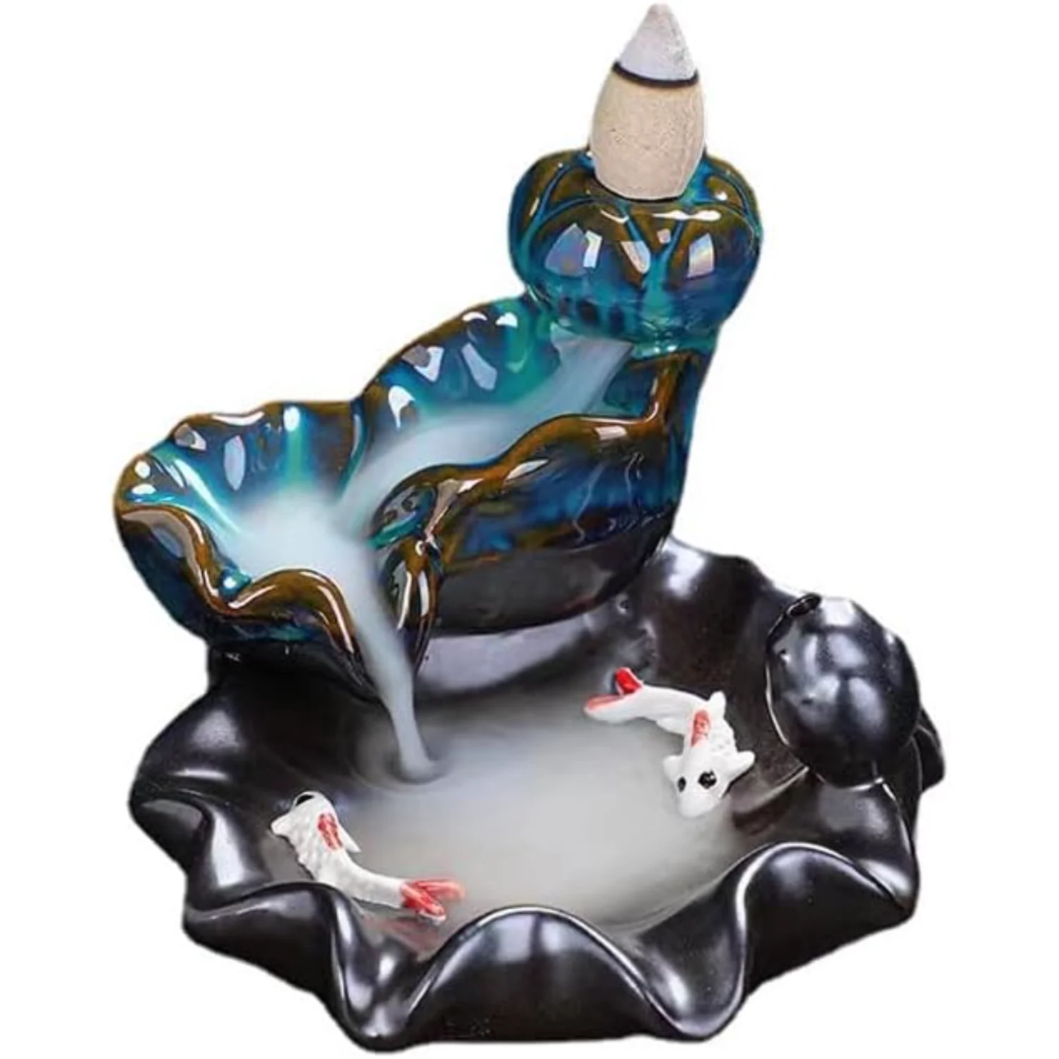 Holder  Waterfall  Burner  Sticks Holder Backflow  Ceramic Lotus and Koi Burner Stand Aromatherapy Ornament for  Decor,  Decor, 