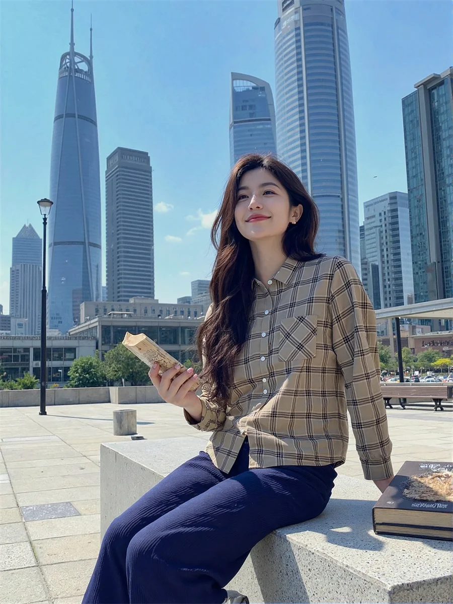 Camicie vintage da donna modello scozzese stile coreano moda allentata tutto-fiammifero primavera top femminili studenti popolare quotidiano giovane outfit