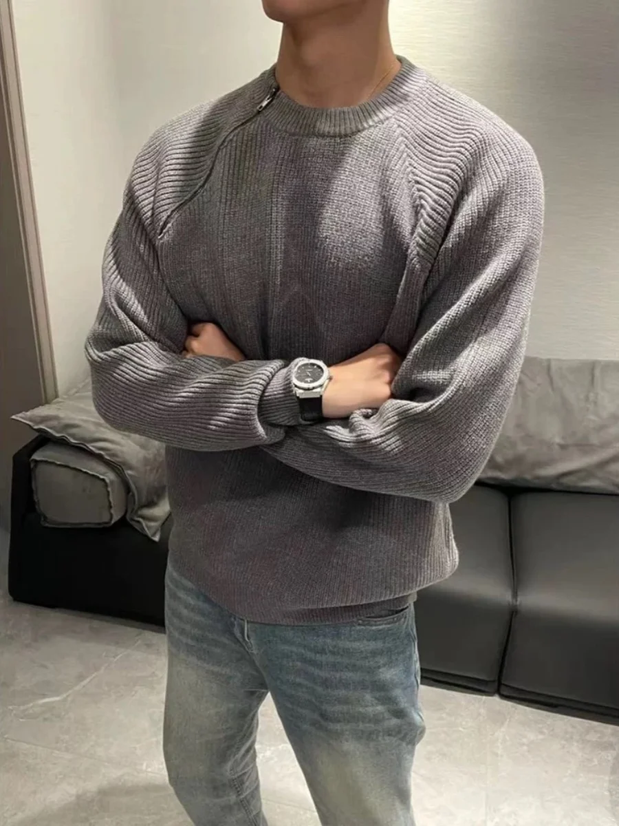 American Retro Loose Fit Zipper round Ne Knitwear Men's Autumn Winter Casual Versatile Loose Sweater Couple Sle