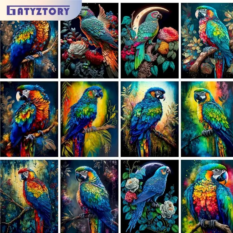 

GATYZTORY Oil Painting By Numbers On Canvas Parrot Drawing By Numbers For Adults Pictures By Numbers Handmade Animal Flower