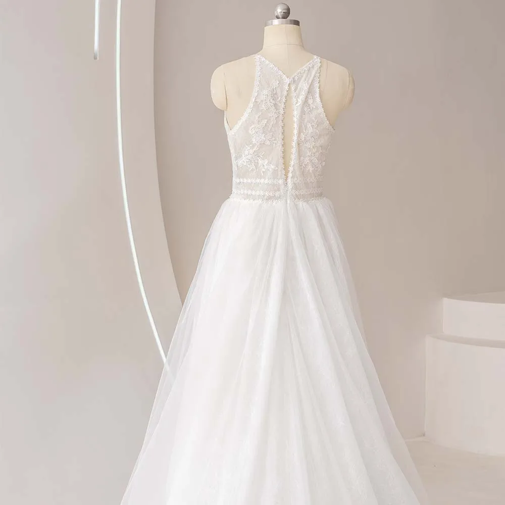 Luxury A-line Wedding Dresses For Women Sexy Halter Sleeveless Elegant Vestidos Bride Gowns Mariée Customized vestidos de novia