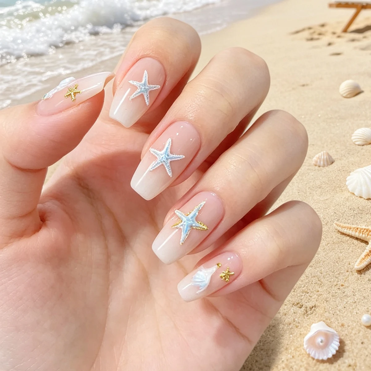 1Box 3D Creative Sea Star Shell Tail Resin Nail Art Accessories Mini Gold Seahorse Conch Thin Flakes Alloy Nail Charms DIY Nails view 6