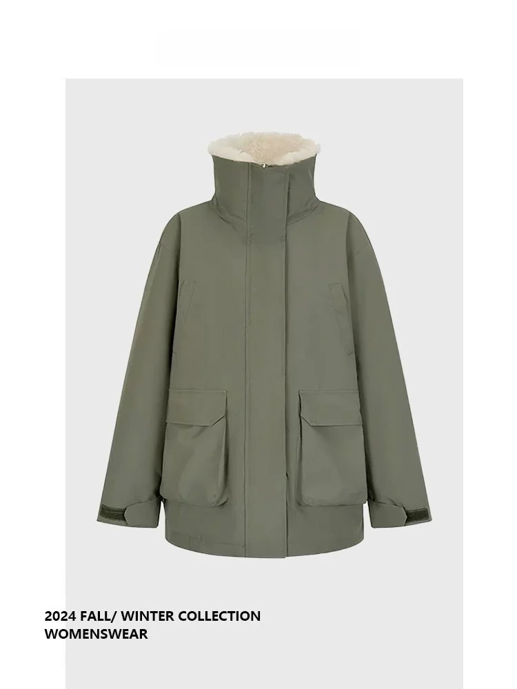 

Forever 2 Women's Winter Parka Coat Fluffy Patchwork Single Piece Long Sve Commute Sle Pear ape Fit Winter Outerwear