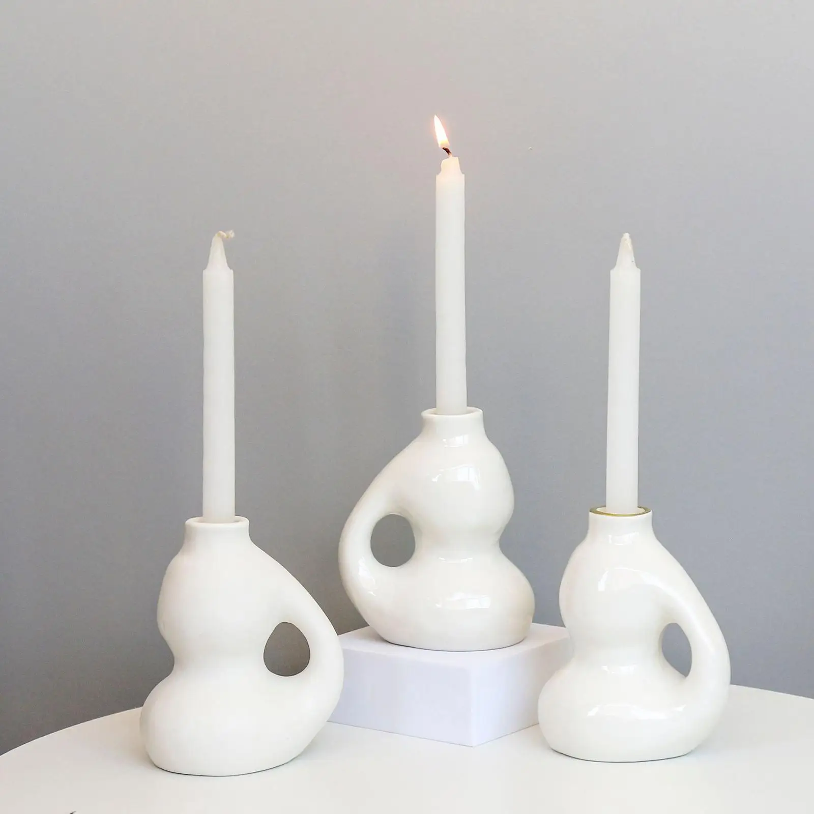 Modern White Ceramic Candlestick Holder for Tabletop Home Decor Wedding Party Centerpiece Elegant Gift