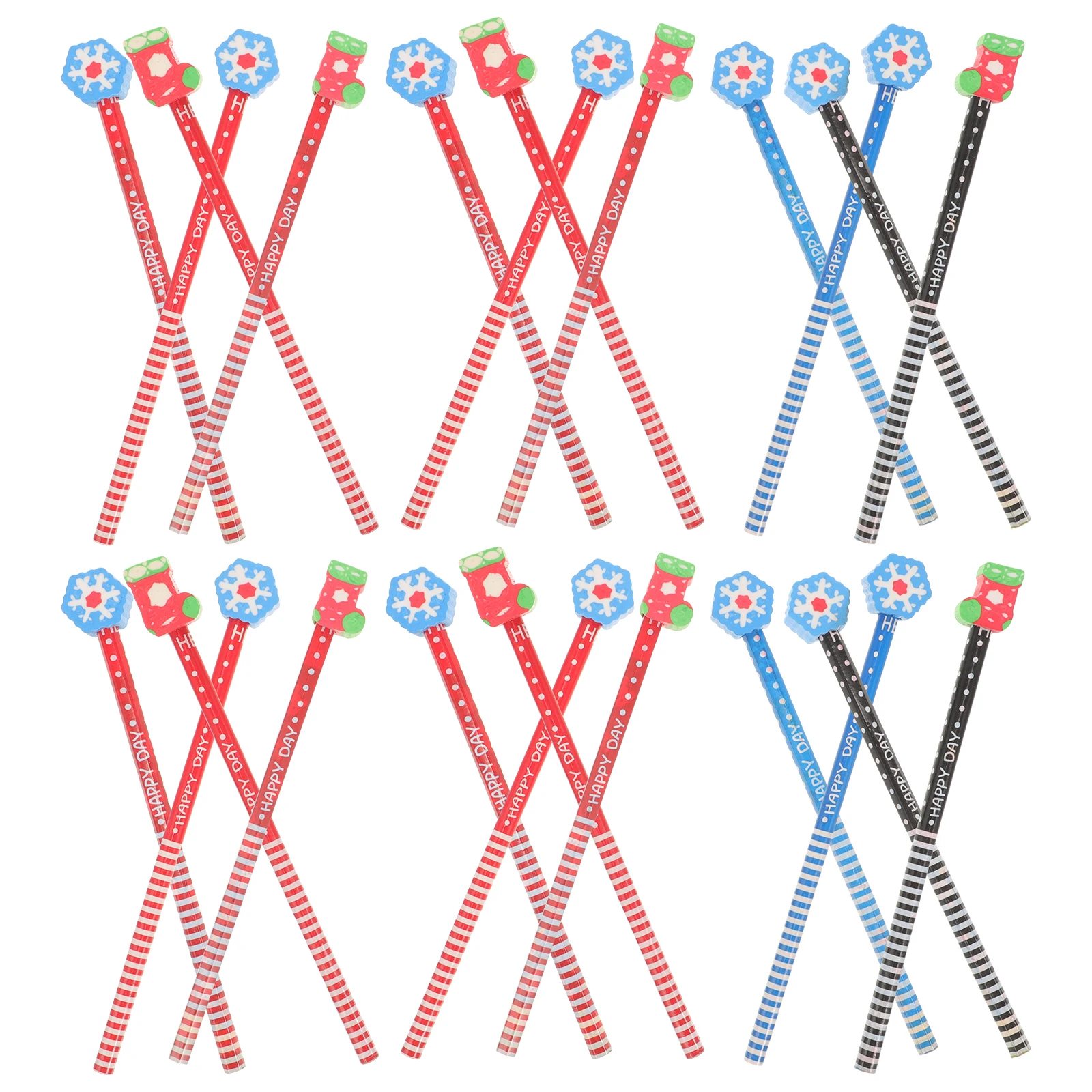 

24 Pcs Colored Pencils Flexible Writing Equipment Wooden Kids Gifts Cartoon Eraser Use Christmas Party Favors