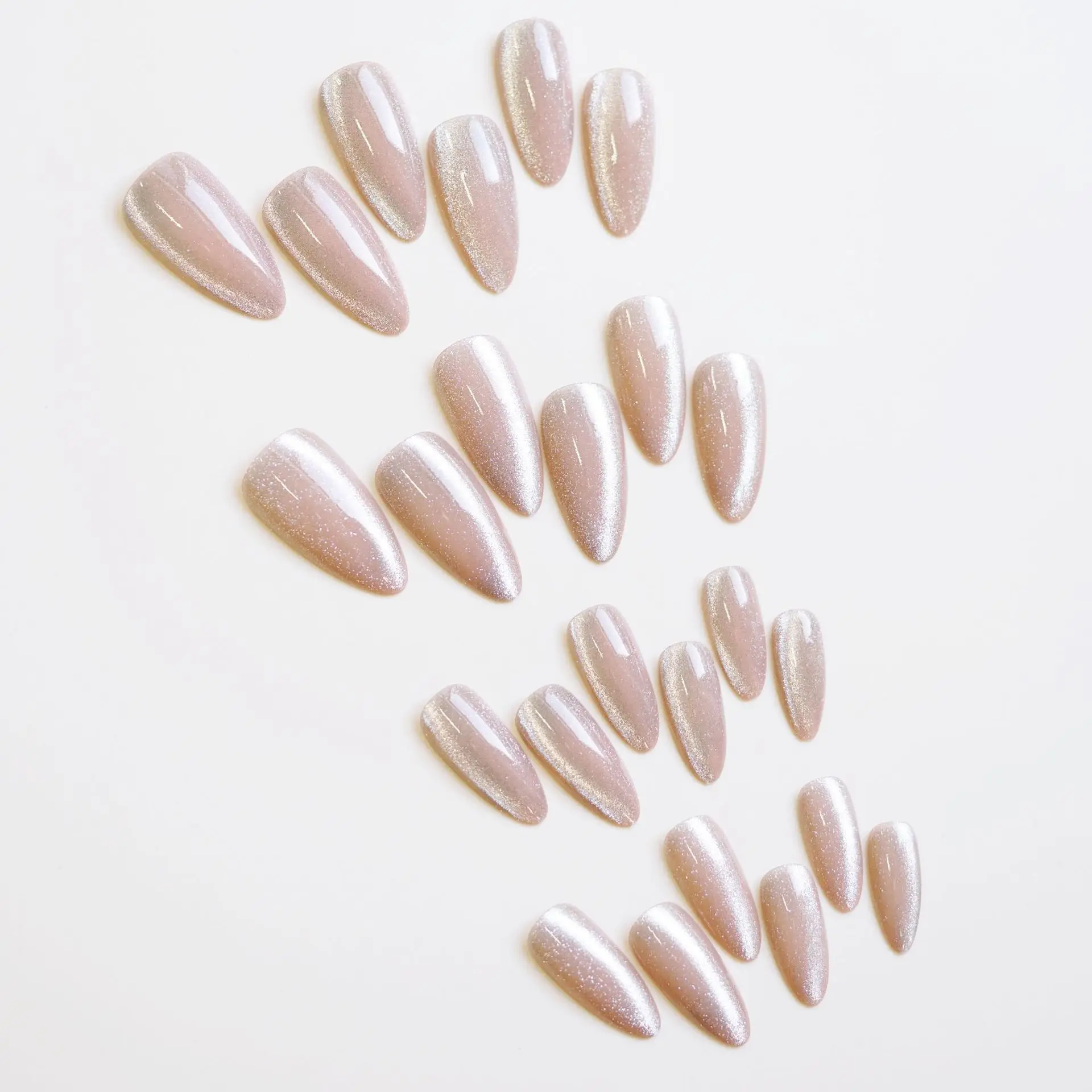 24pcs Pearlescent Cat Eyes False Nails Wearable Flash Crystal Long Almond Aurora Fake Nails Press on Finished Manicure Nail Tips