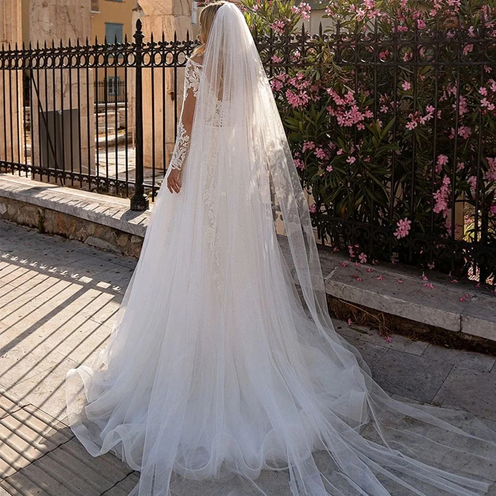 Exquisite Classic A-Line Lace Tulle Wedding Dress Applique High Neck Full Sleeves Bridal Gown Illusion Custom Vestidos De Novia