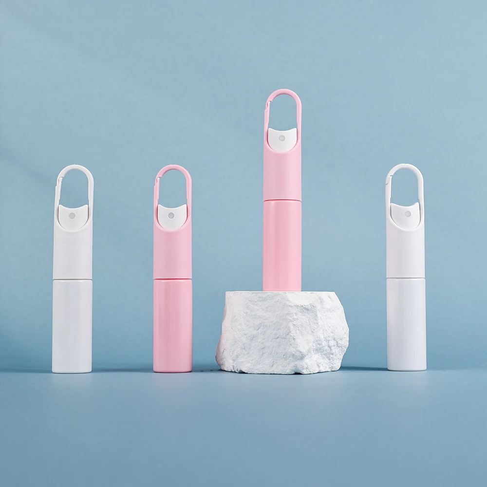 2 szt. 20 ml białe/różowe puste butelki z rozpylaczem z haczykiem drobne plastikowe podróżne wielokrotnego napełniania do perfum olejki eteryczne tonery kosmetyki