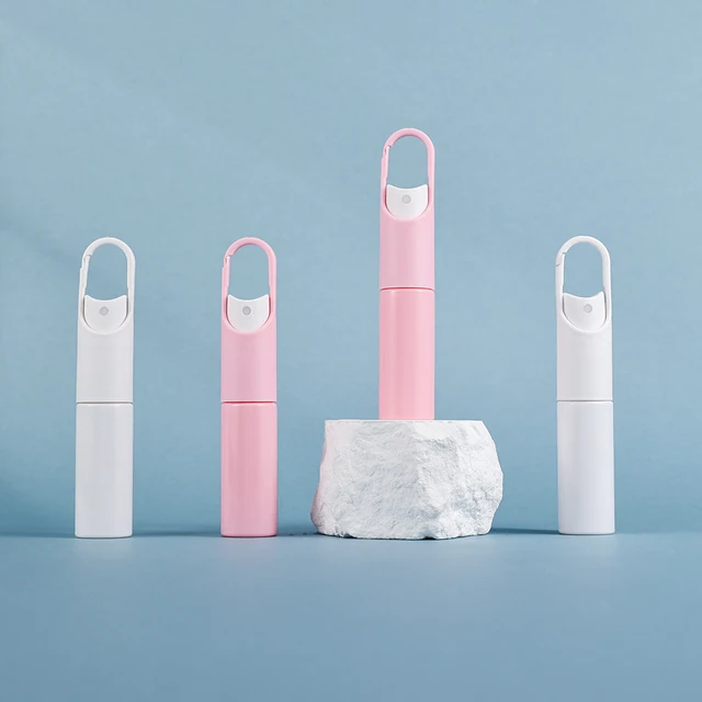 2 szt. 20 ml białe/różowe puste butelki z rozpylaczem z haczykiem drobne plastikowe podróżne wielokrotnego napełniania do perfum olejki eteryczne tonery kosmetyki