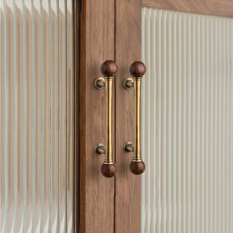 Antique Walnut Wood Marble Kitchen Cabinet Pulls Nordic Wardrobe Drawer Knobs Wine Cabinet Handles Closet Pull Furniture Handles