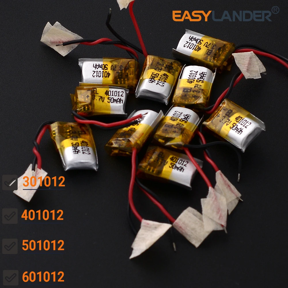 10Pcs 301012 501012 601012 401012 401012P 3.7V 50mAh 리튬 폴리머 리튬 충전식 Lipo 배터리