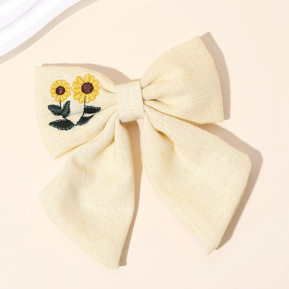 مشبك شعر على شكل زهرة بيج، دبوس شعر أنيق مصنوع يدويًا مطرز بزهرة عباد الشمس للفتيات والأطفال وإكسسوارات الأطفال #3