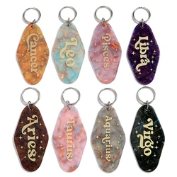 Trend Acrylic Constellation Keychain Geometric Glitter Key Chains Ring Bag Accessories for Women Pendant Jewelry Hotel Car Gifts